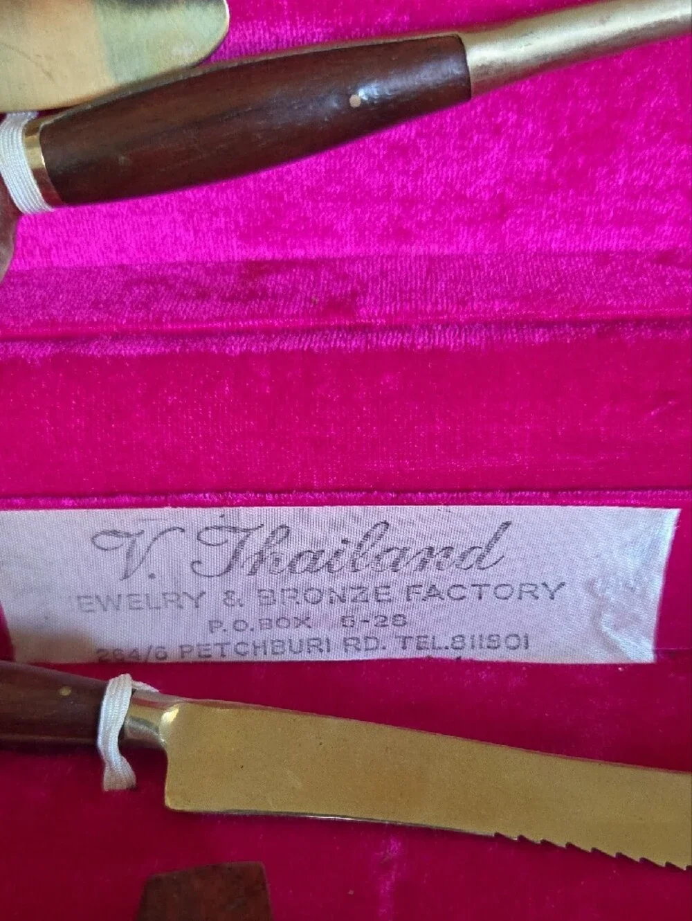 Vintage Thailand Bronze Bar Tool Set - Pink Lining